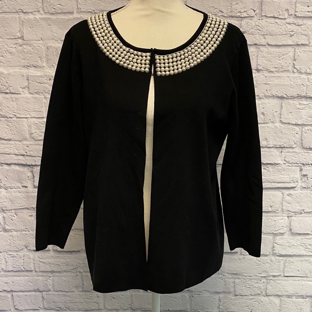 Alex Marie Open Front Cardigan with Pearl Collar Size Large